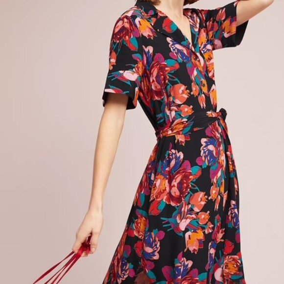 Anthropologie Maeve Floral Buttondown Shirt-Dress - Size Large - Picture 5 of 8